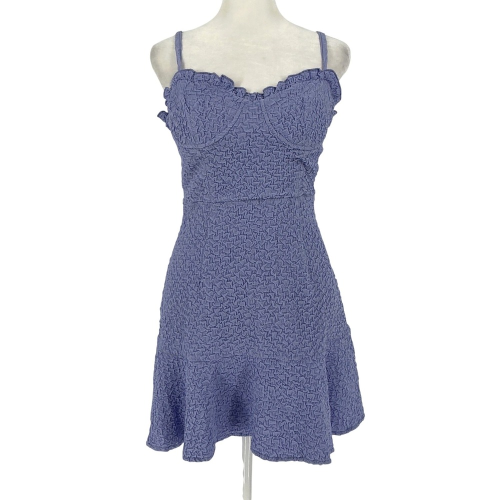 Lush Periwinkle Popcorn Mini Dress Women Small Ruffle Sweetheart Bustier Stretch